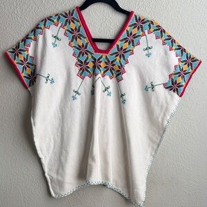 Colorful 70s Embroidered Mexican tunic huipul
